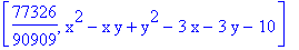 [77326/90909, x^2-x*y+y^2-3*x-3*y-10]
